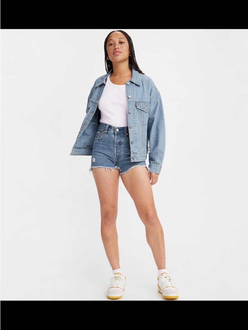 Levi Rib Cage Distressed Denim Shorts - Blue